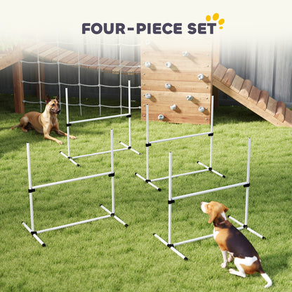 4 Pieces Dog Agility Training Equipment, Adjustable Height Jumps Hurdle with Carrying Bag for Outdoor, White