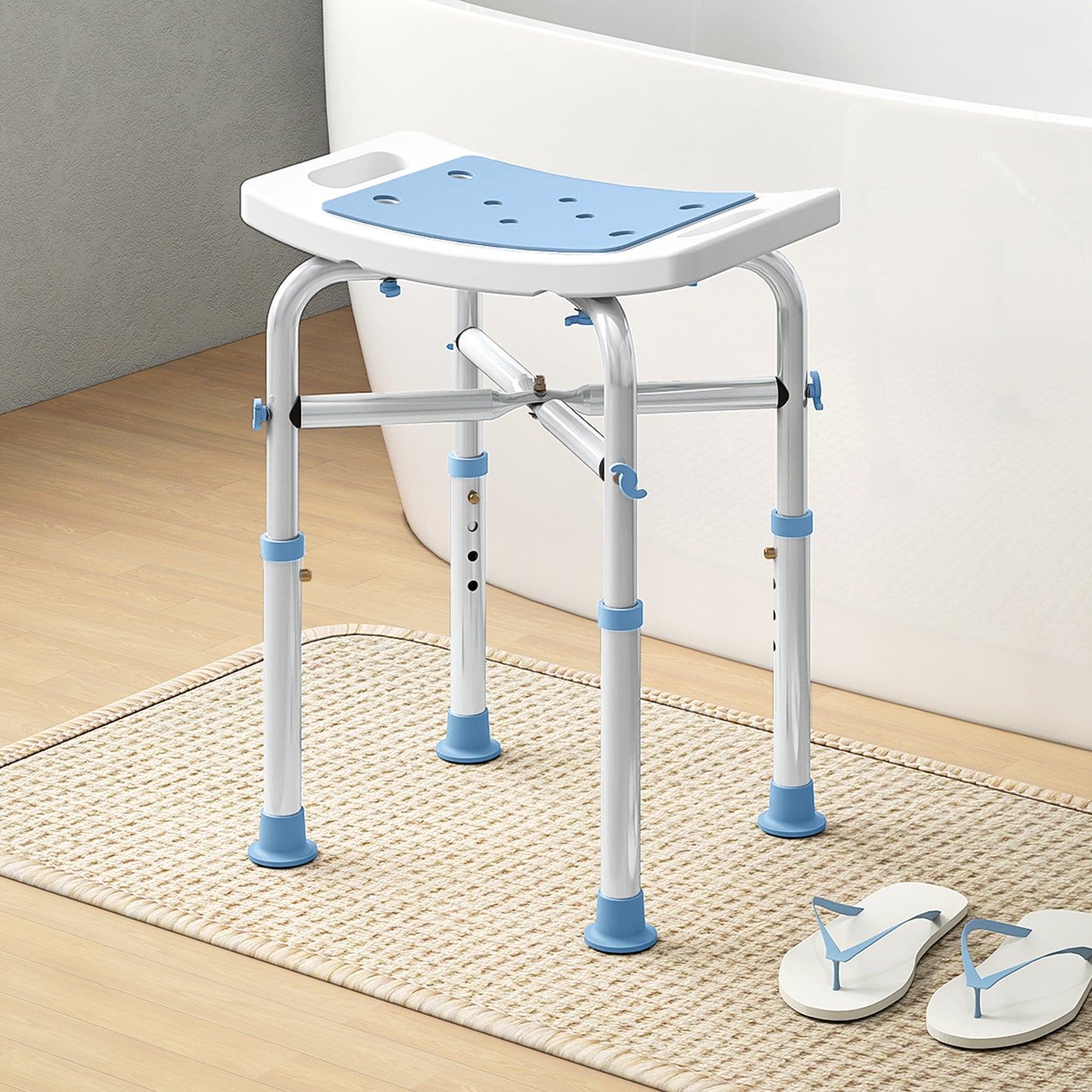 44-51.5cm Aluminium Frame Shower/Bath Stool - Light Blue