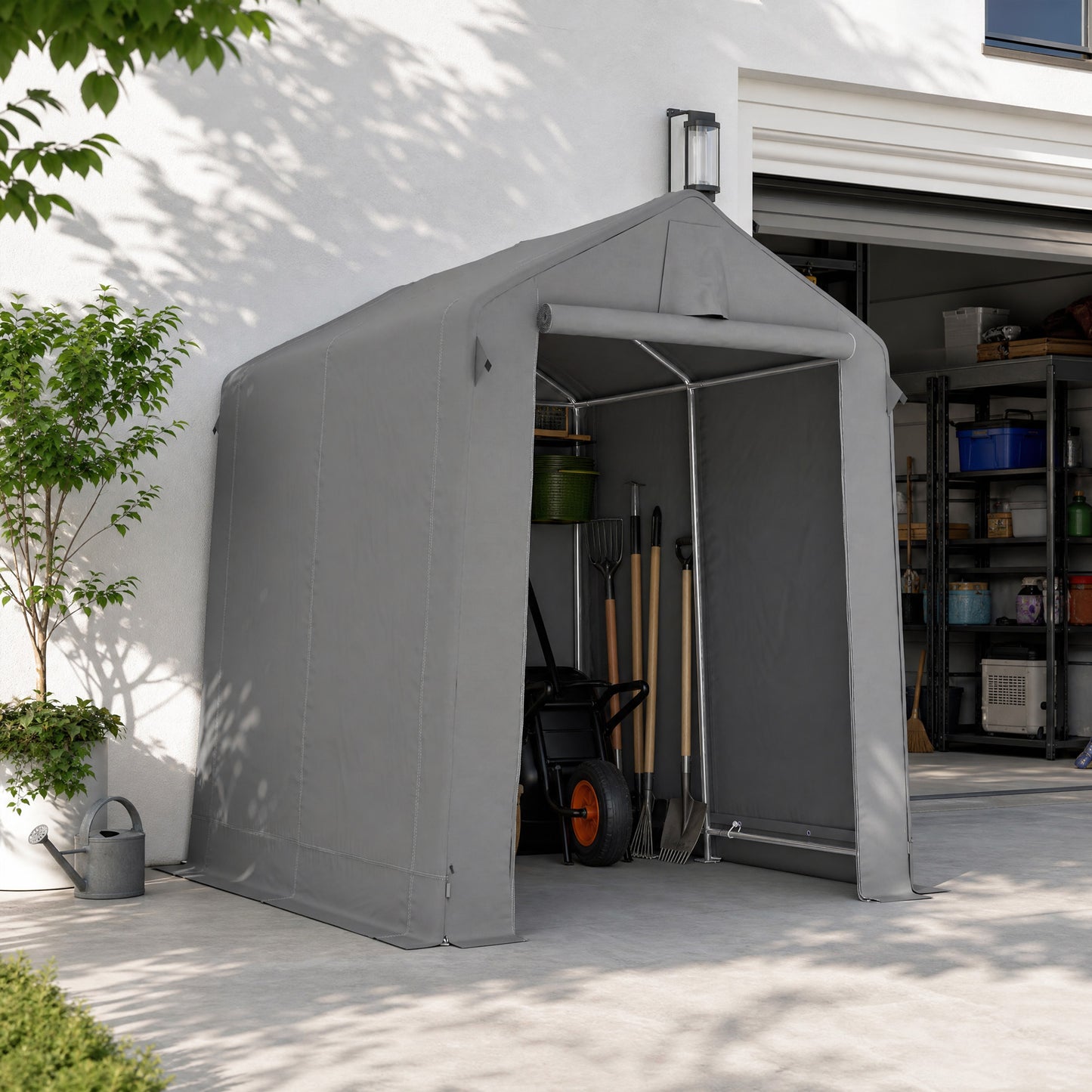 7.5 x 6.2 ft Outdoor Garden Storage Shed, Waterproof Bike Tent with Roll-Up Zipper Door and Vent, Dark Grey