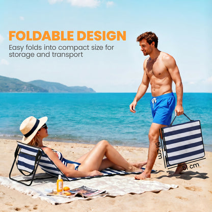 Set of 2 Foldable Garden Beach Chair Mat, Outdoor Sun Lounger Seats with Adjustable Back, Magazine Pocket, Carry Strap