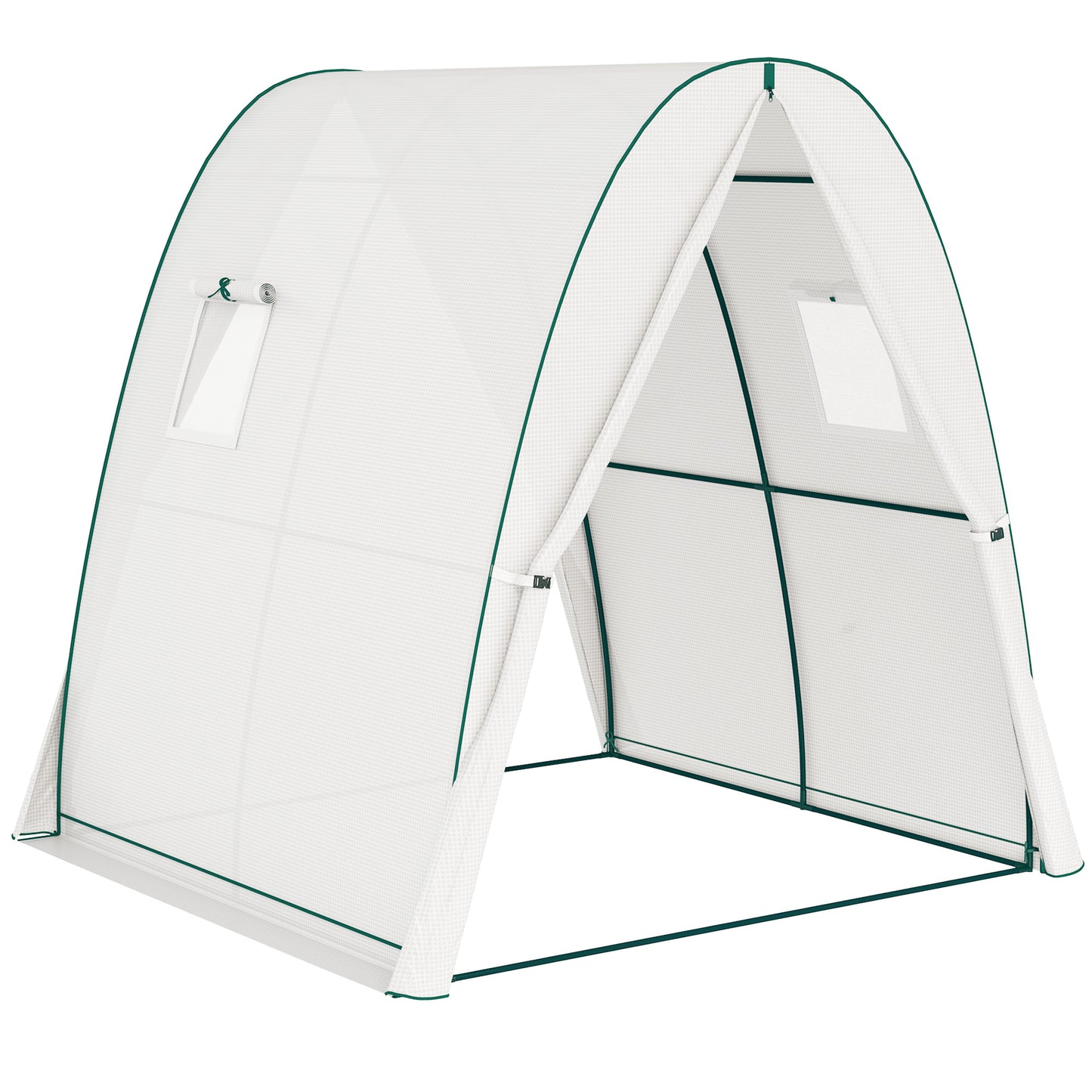Polytunnel Greenhouse with Sandbags, Walk-In Tunnel Green House with 2 Doors and Screen Windows, 1.8 x 1.8 x 2m, White