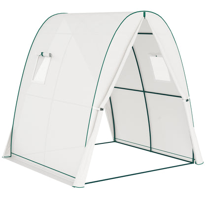 Polytunnel Greenhouse with Sandbags, Walk-In Tunnel Green House with 2 Doors and Screen Windows, 1.8 x 1.8 x 2m, White