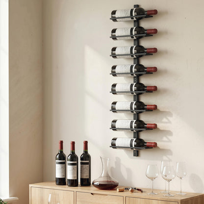 Wall Mounted Wine Rack, 8 Tier Metal Wine Display Rack, Storage Holder for Kitchen, Black