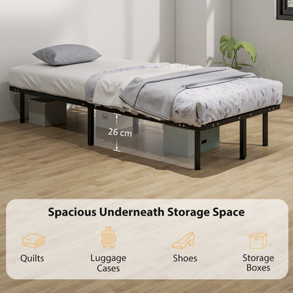 3ft Single Bed Frame, Metal Platform Bed Frame with 2 x 14 Wood Slats, No Box Spring Needed, Underbed Storage, Black