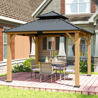 3.5 x 3.5m Outdoor Hardtop Gazebo Canopy with Two-tier Metal Roof and Solid Wood Frame Outdoor Patio Shelter for Patio
