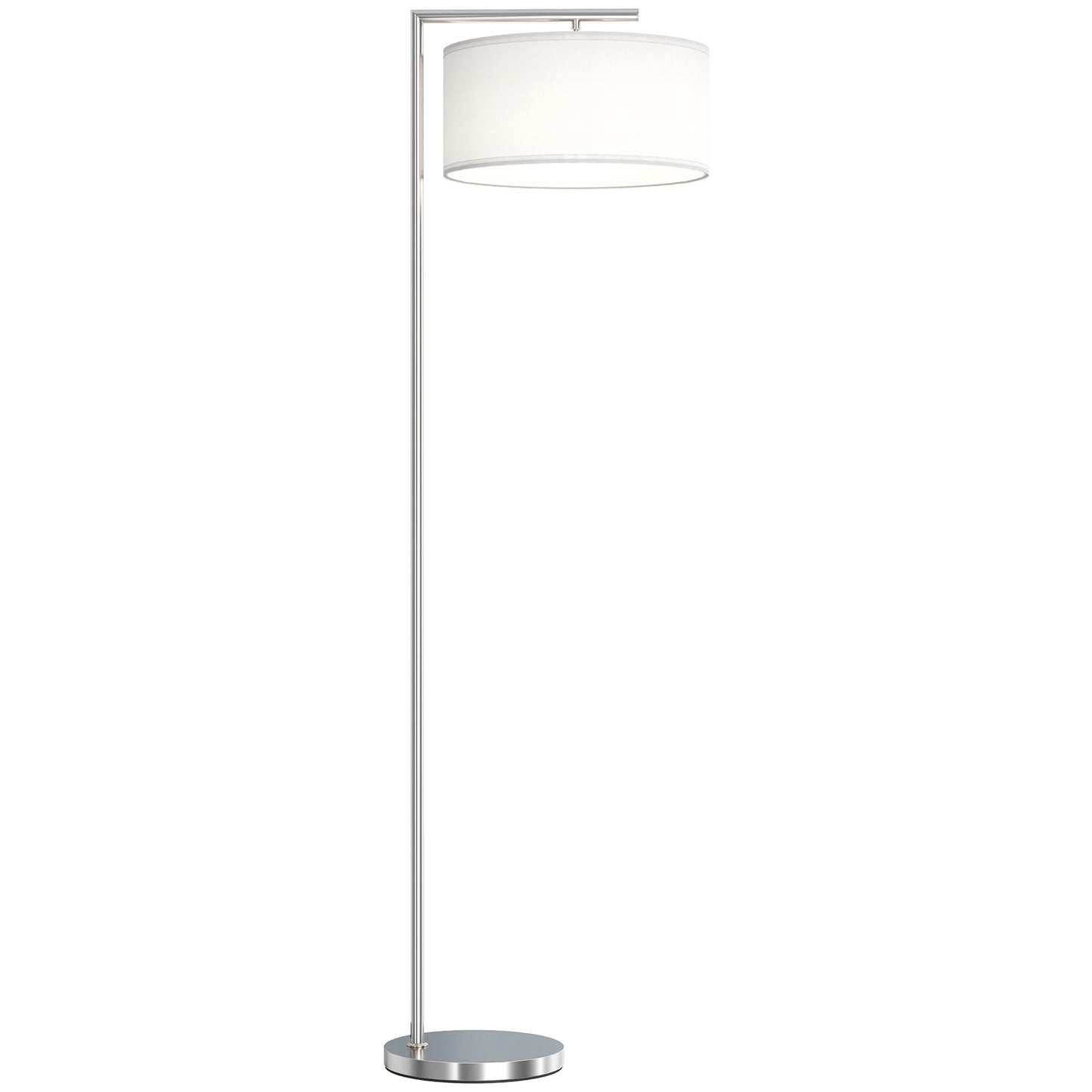 Floor Lamp, Modern Standing Lamp with Linen Lampshade, Round Base for Living Room, Bedroom, Dining Room, 153cm, Silver Tone
