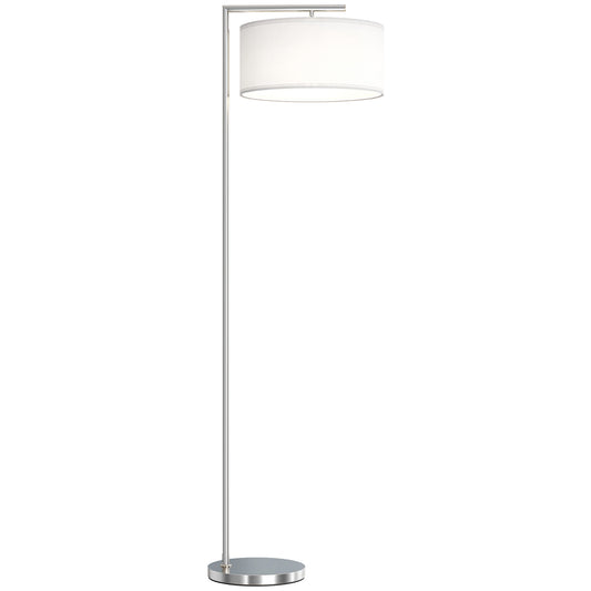 Floor Lamp, Modern Standing Lamp with Linen Lampshade, Round Base for Living Room, Bedroom, Dining Room, 153cm, Silver Tone
