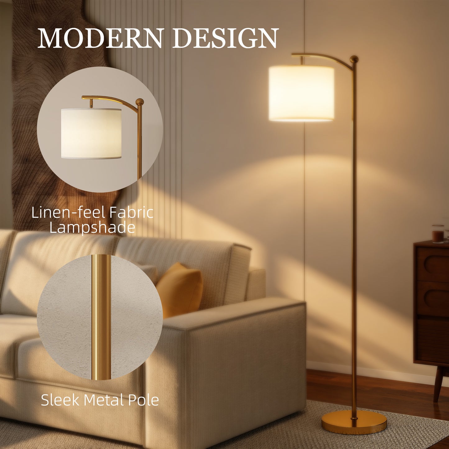 LED Floor Lamp with Remote Control - Gold Tone