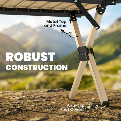 4ft Folding Camping Table, Waterproof Picnic Table with Roll Up Top, Carrying Bag and Metal Frame, Dark Brown