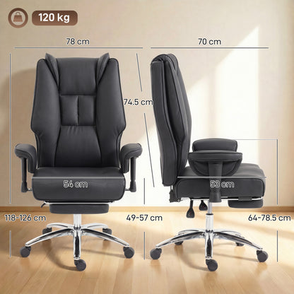 Executive Office Chair, Reclining Desk Chair with Footrest, Adjustable Armrests, Pet Friendly Faux Leather, Black