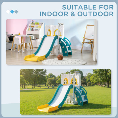 5 in 1 Toddler Slide with Basketball Hoop, Climber, Telescope, Storage Basket, for Ages 1-3 Years, Yellow