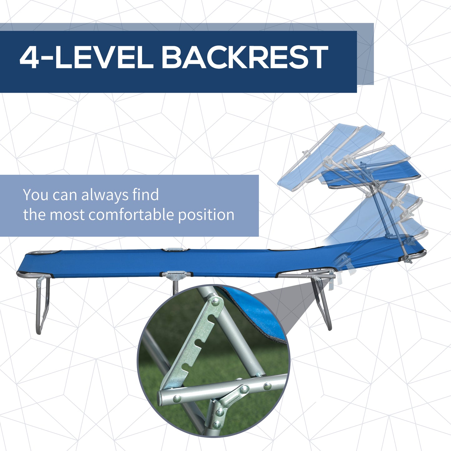 Folding Sun Lounger Set of 2 with Canopy, Reclining Sunbed with 4-Position Adjustable Backrest, 600D Oxford Cloth