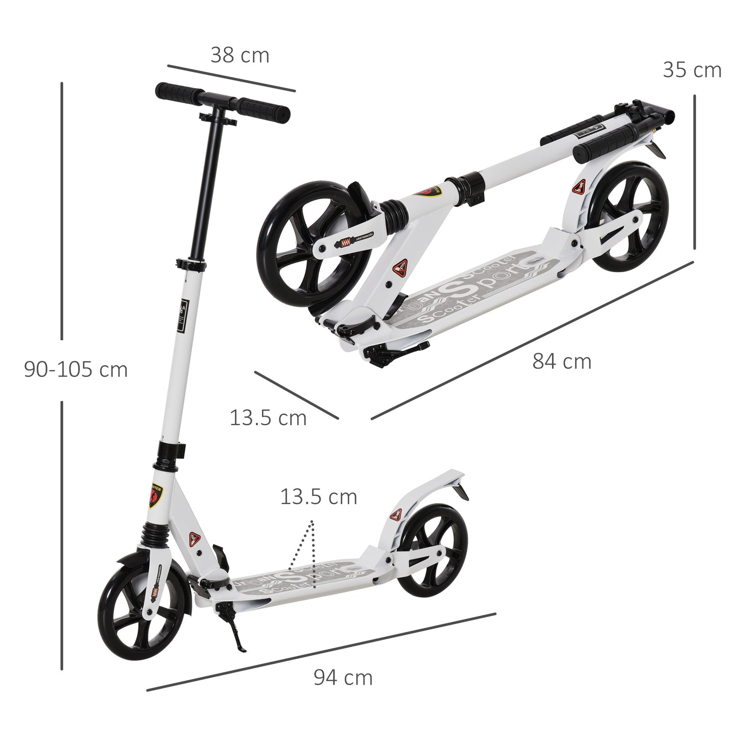 Folding Kick Scooter, Adjustable Ride On Scooter with 200mm Big Wheels and Double Shock Absorption
