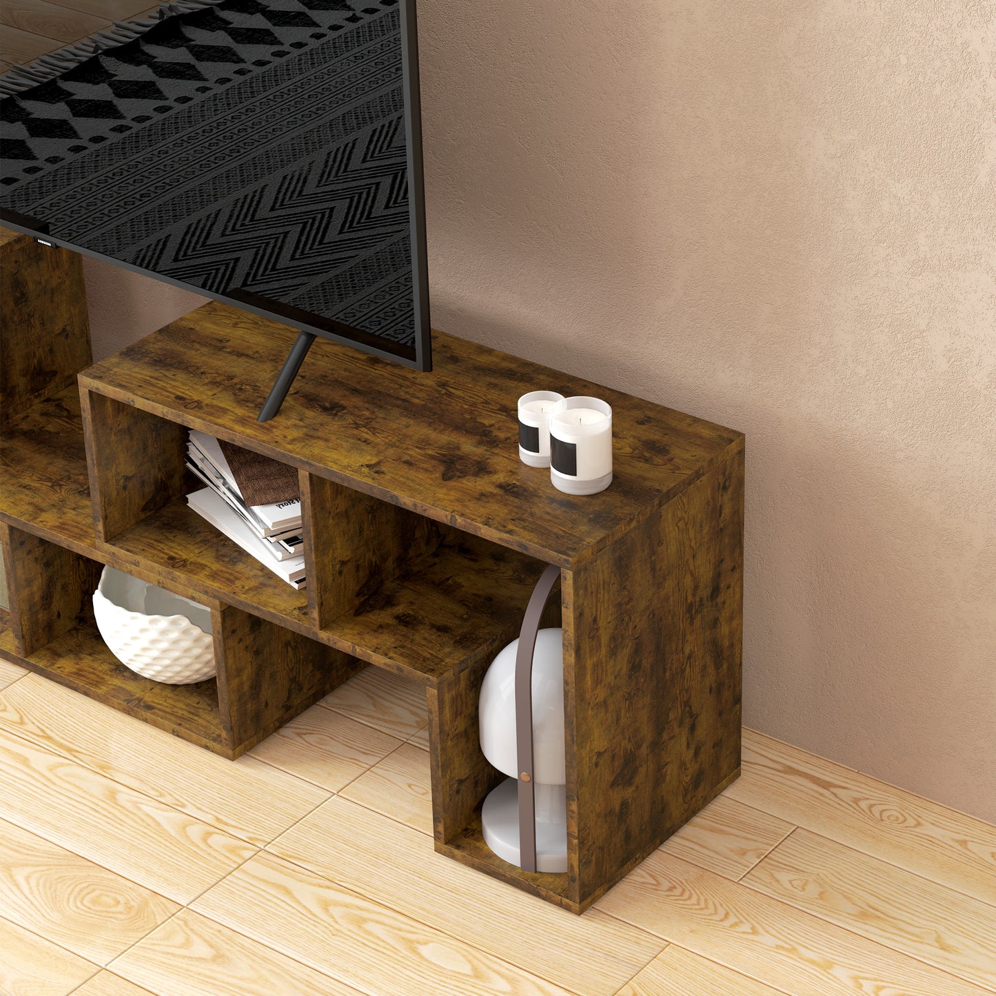 Three-Block Modular TV Stand - Rustic Brown