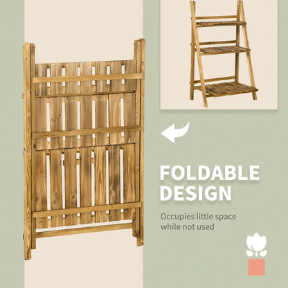 Wooden Folding Flower Pot Stand 3 Tier Garden Planter Display Ladder Gardener Storage Shelves Rack Herb Holder (60L x 37W x 9
