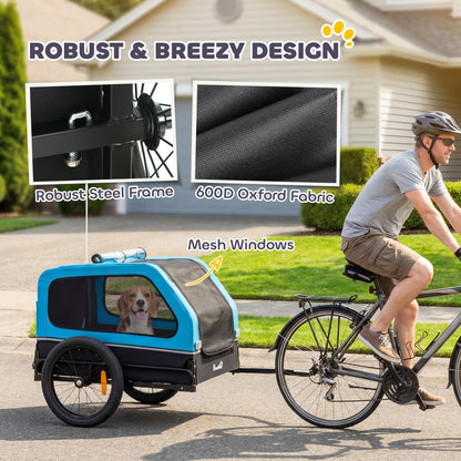 Dog Bike Trailer with Flip-Down Ramp Tailgate, Quick Release Frame, Universal Bicycle Coupler, Reflectors, Blue