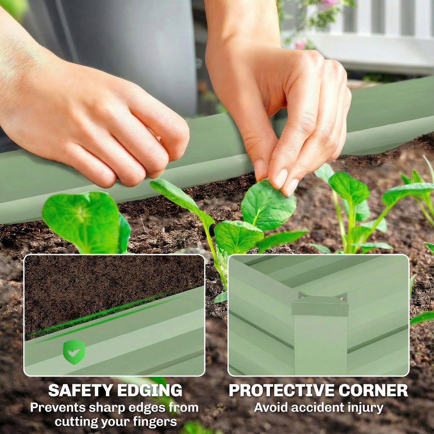 Set of Two 100 x 60cm Steel Planter Boxes - Light Green