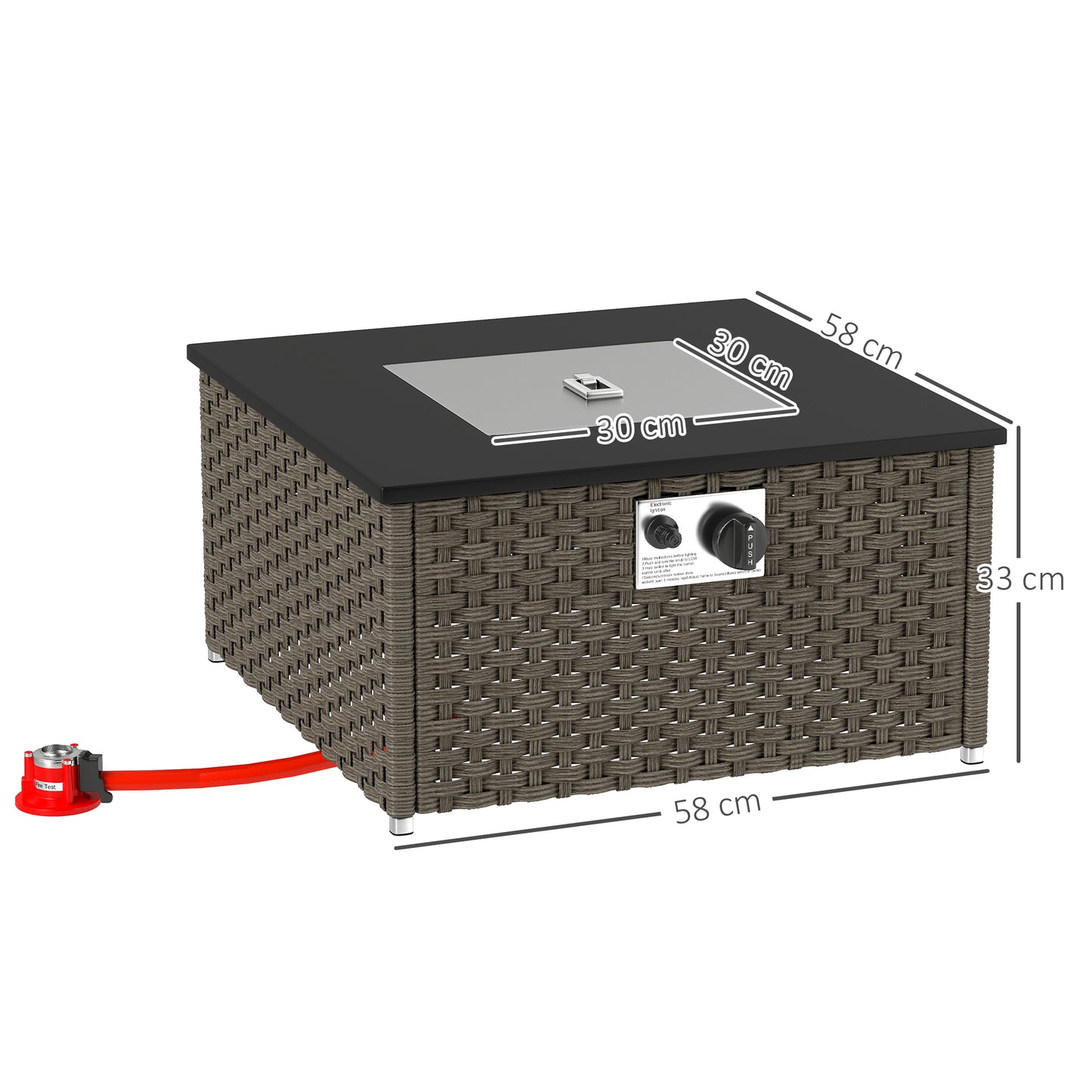 Rattan Gas Fire Pit Table for Garden, 13 KW Smokeless Propane Fire Pit with Lid