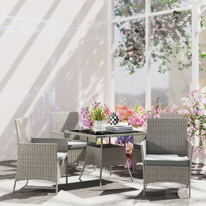 Five-Pieces Rattan Dining Set - Light Grey