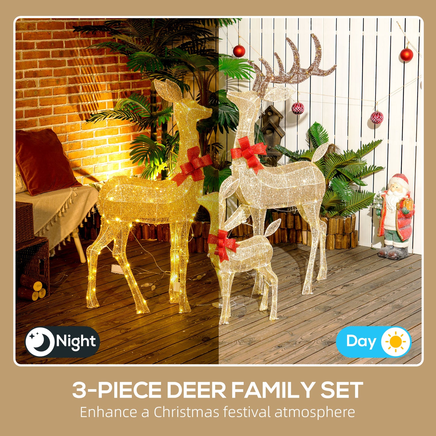 Lighted Reindeer Christmas Decorations Outdoor, 3-Piece Light Up Deer Family Set of 3 with 283 LED Lights for Indoor, Lawn