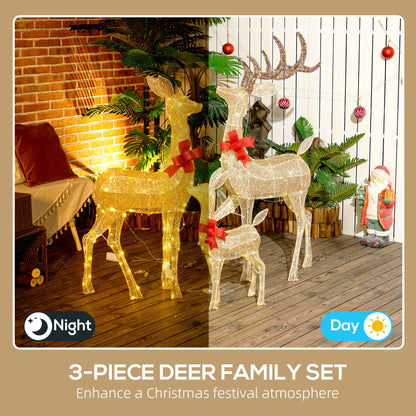Lighted Reindeer Christmas Decorations Outdoor, 3-Piece Light Up Deer Family Set of 3 with 283 LED Lights for Indoor, Lawn