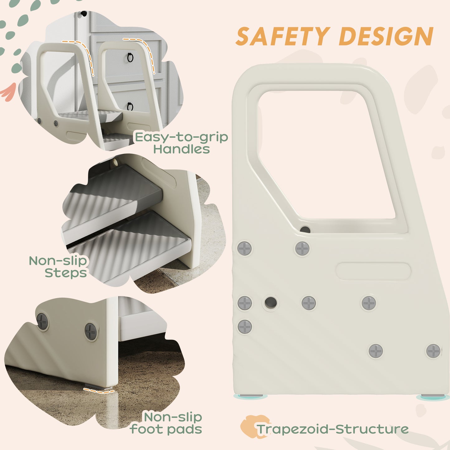 Adjustable 3 Step Toddler Tower with Handles, Non-slip Surface and Foot Pads, Grey
