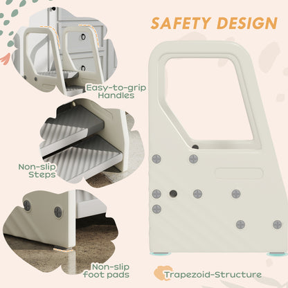 Adjustable 3 Step Toddler Tower with Handles, Non-slip Surface and Foot Pads, Grey