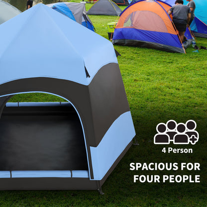 4 Man Hexagon Camping Tent with Hang Hook and Carry Bag - Blue and Black