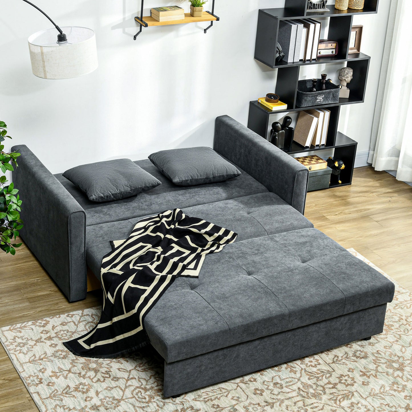 2 Seater Sofa Bed with Hidden Storage, Pull Out Convertible Bed Settee