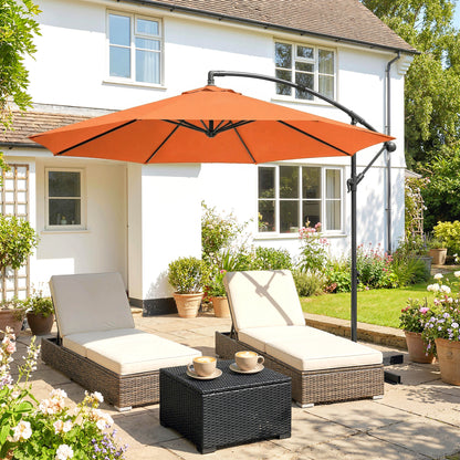 3 m Cantilever Parasol with Cross Base, Offset Outdoor Umbrella with Crank Handle, Hanging Sun Shade, Orange