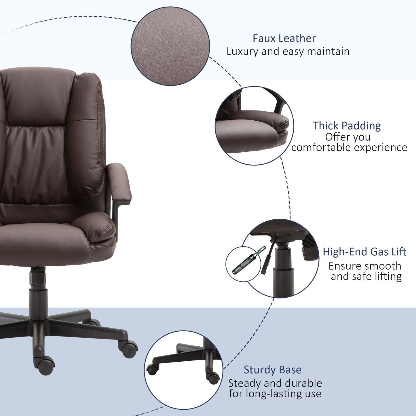 Office Chair, Computer Desk Chair, PU Leather Mid Back Executive Chair with Adjustable Height and Swivel Rolling Wheels for H