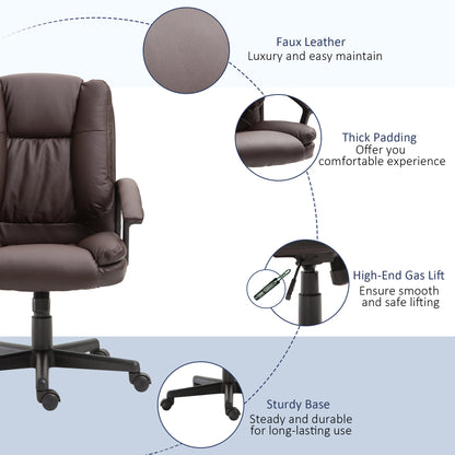 Office Chair, Computer Desk Chair, PU Leather Mid Back Executive Chair with Adjustable Height and Swivel Rolling Wheels for H