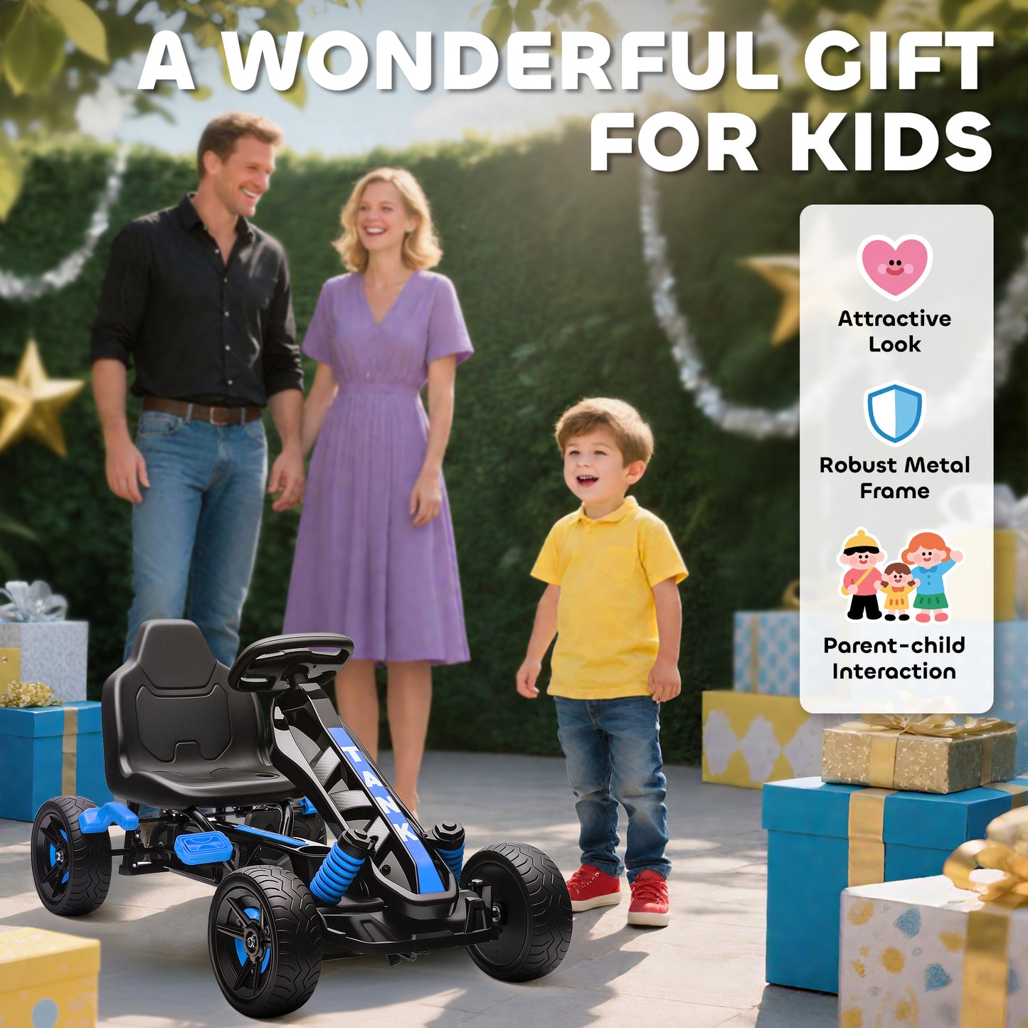 Pedal Go Kart for Kids Aged 3-6 Years, with Freewheel System, Brake, EVA Anti-Slip Wheels, Blue