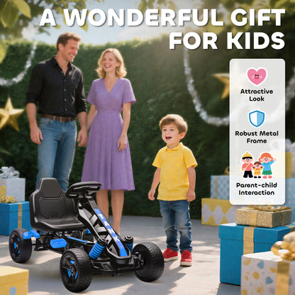 Pedal Go Kart for Kids Aged 3-6 Years, with Freewheel System, Brake, EVA Anti-Slip Wheels, Blue
