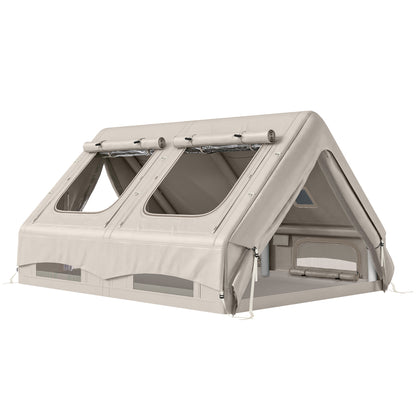 Inflatable Camping Tent, 4 Season Hot Tent 10000mm Waterproof with Chimney Opening, Sky Light and Air Pump, Khaki