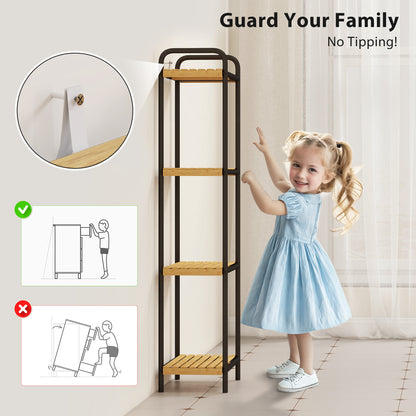 4-Tier Bamboo Bathroom Storage Shelf, Freestanding Narrow Shelving Unit