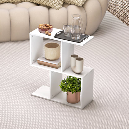 Side Table, Narrow End Table with Storage Shelves, S-Shaped, 3-Tier, 50W x 19.5D x 58H cm, White