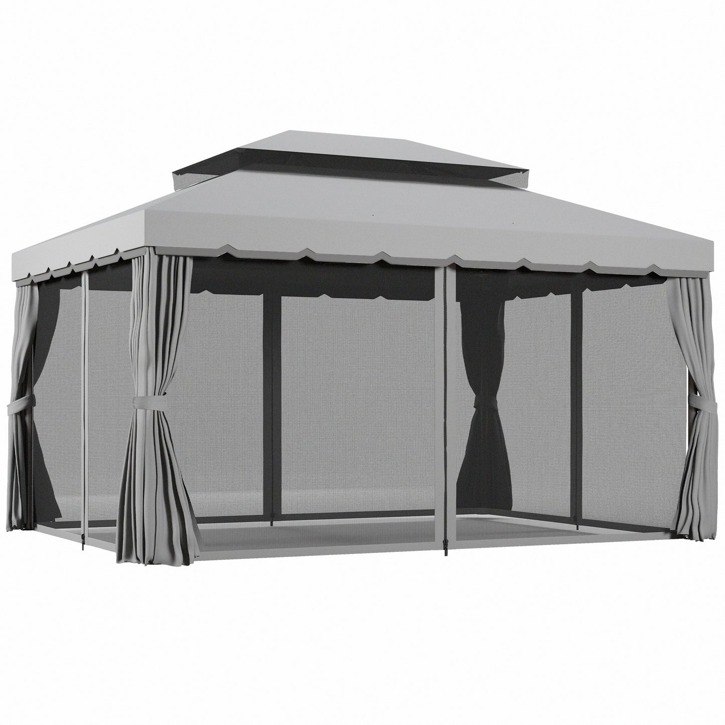 3 x 4m Aluminium Garden Gazebo, Marquee Canopy Shelter Pavilion Party Tent with Nets and Curtains for Garden and Deck