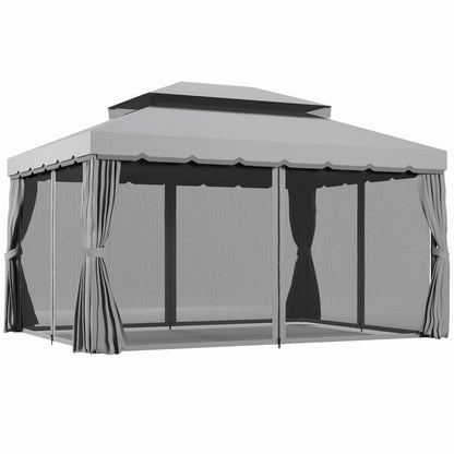 3 x 4m Aluminium Garden Gazebo, Marquee Canopy Shelter Pavilion Party Tent with Nets and Curtains for Garden and Deck