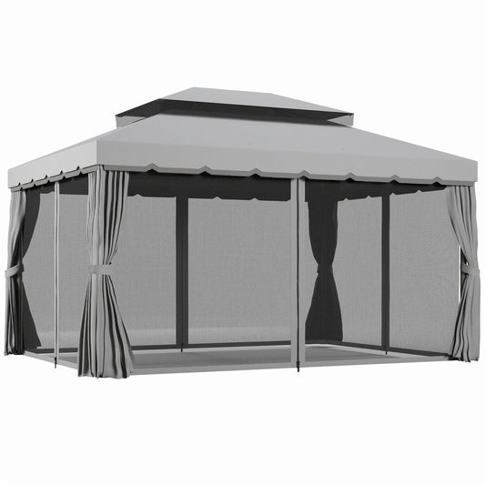 3 x 4m Aluminium Garden Gazebo, Marquee Canopy Shelter Pavilion Party Tent with Nets and Curtains for Garden and Deck