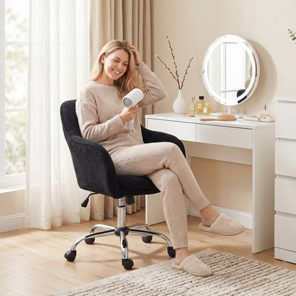 Modern Makeup Vanity Chair, Snow Flannel Office Chair with Tub Back, Black