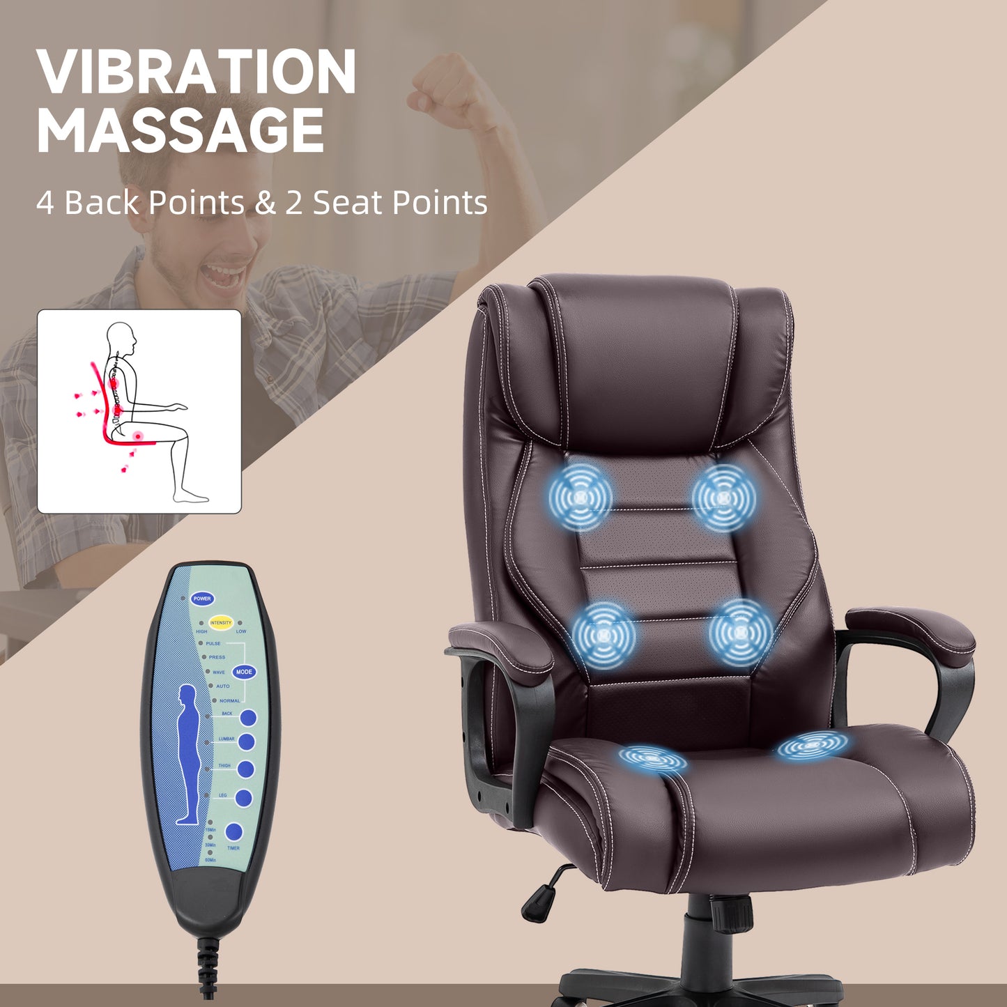 Office Chair with 6-Point Maaage, PU Desk Chair with Padded Seat and Armrest, Computer Chair with Tilt Function for Home