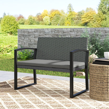 Two-Seater Rattan Garden Bench - Light Grey