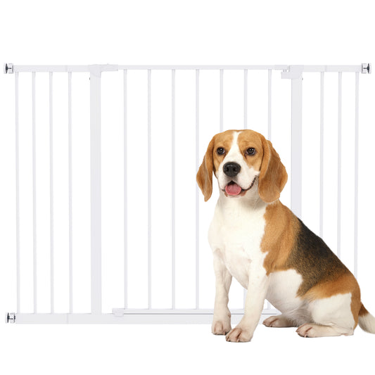Dog Gate Pet Safety Gate Stair Barrier Pressure Mount Adjustable 76-82/86-97/101-107 cm, White