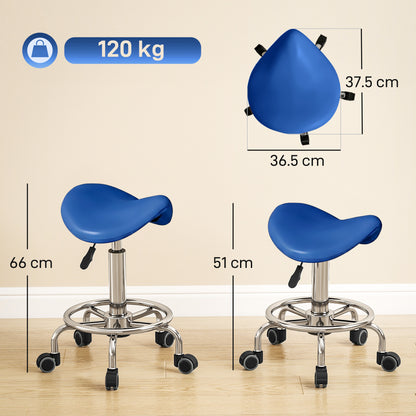 Salon Saddle Stool, Rolling Saddle Chair for Massage, Spa, Clinic, Beauty, Hairdressing and Tattoo, Blue