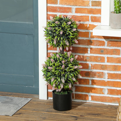 Set of 2 Artificial Plants, Lavender Flowers Ball Trees with Pot, for Home Indoor Outdoor Decor, 70cm