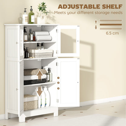 Bathroom Floor Cabinet, Freestanding Kitchen Cupboard with 2 Drawers, Adjustable Shelves and Tempered Glass Door