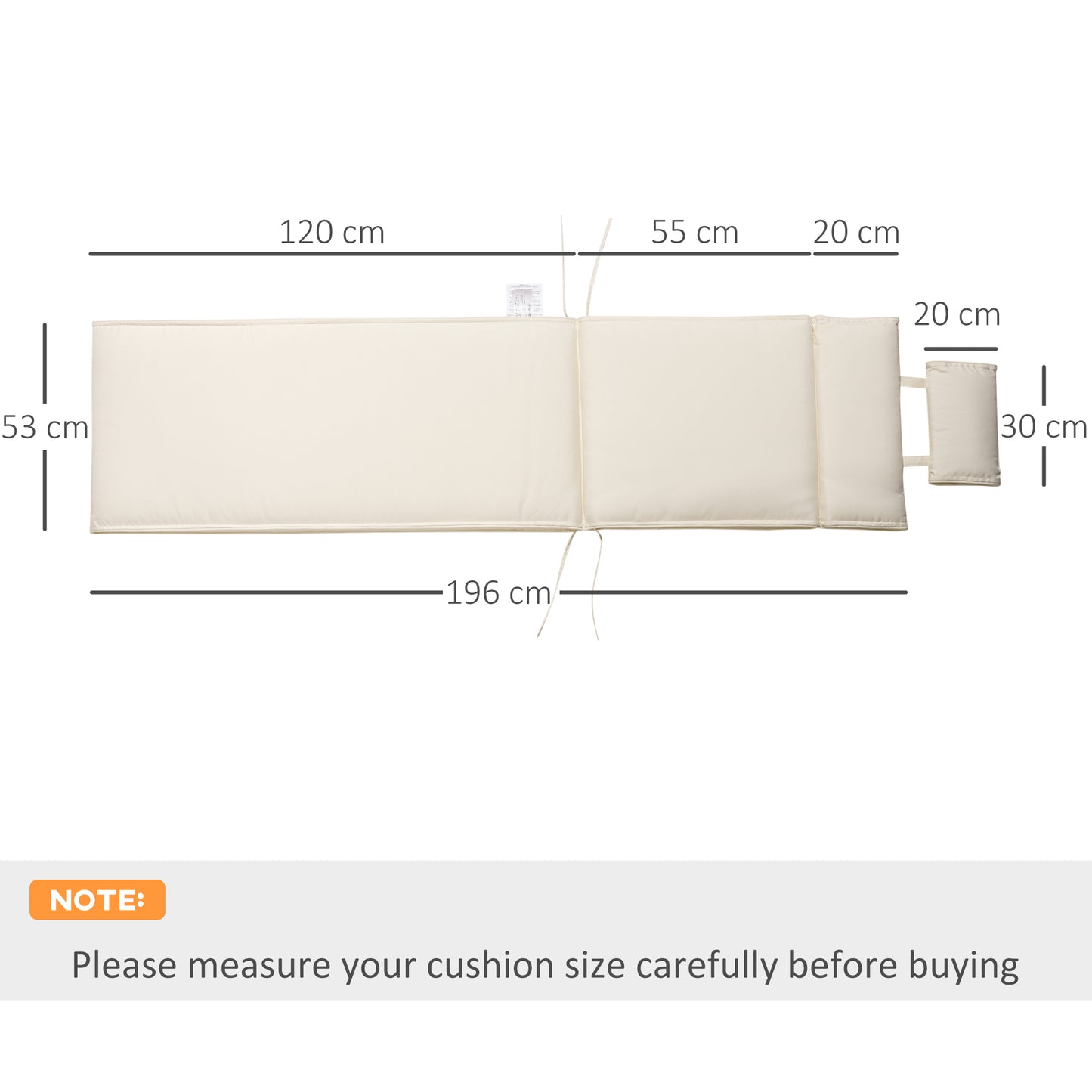 Garden Sun Lounger Cushion Replacement Soft Sunbed Reclining Chair Relaxer Pad with Pillow, Cushion ONLY - Cream White
