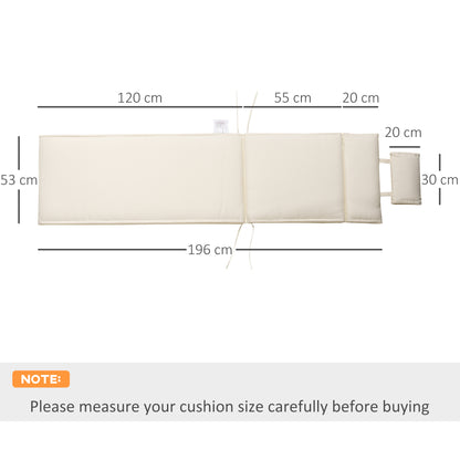 Garden Sun Lounger Cushion Replacement Soft Sunbed Reclining Chair Relaxer Pad with Pillow, Cushion ONLY - Cream White