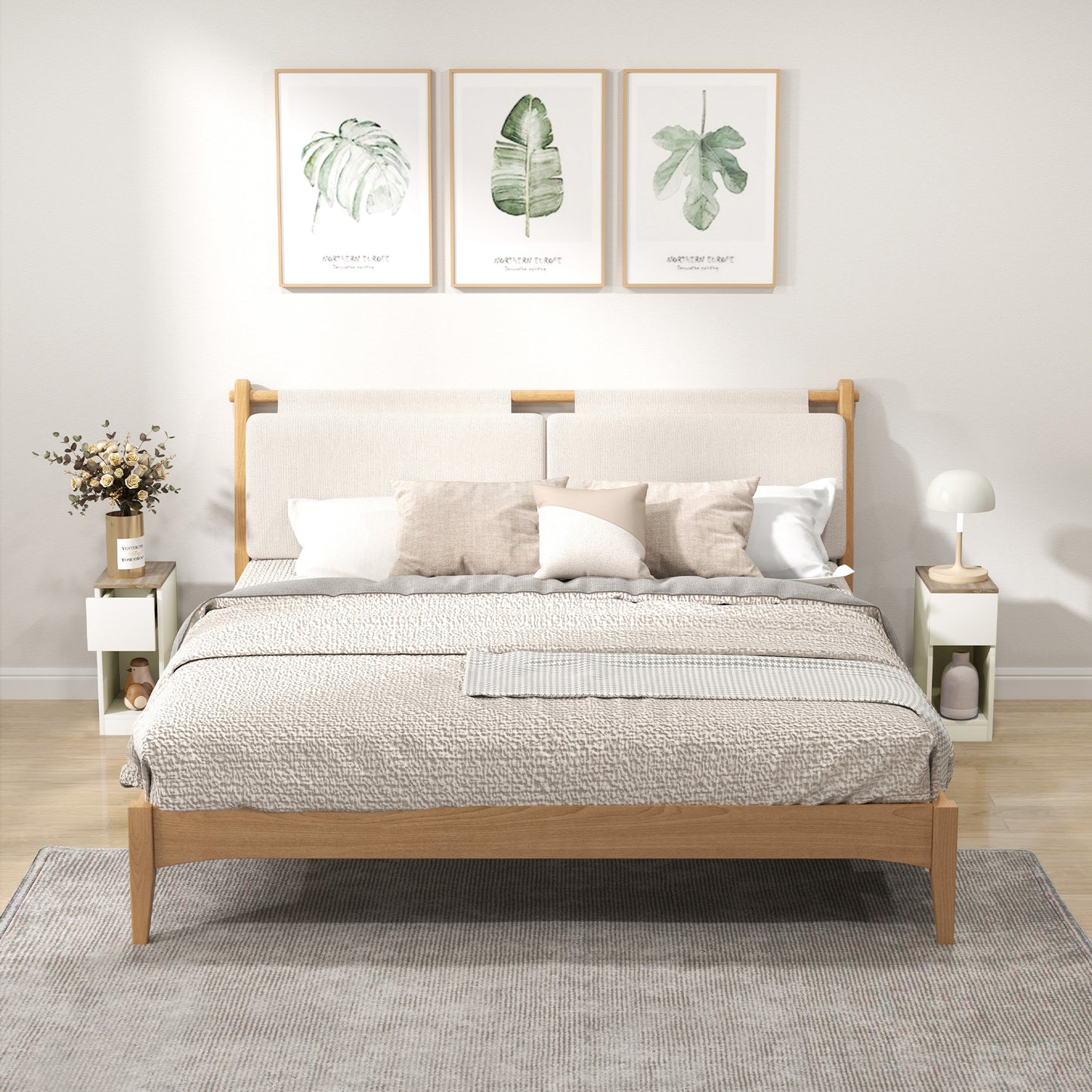 Set of Two Modern Storage Bedside Tables - Cream White